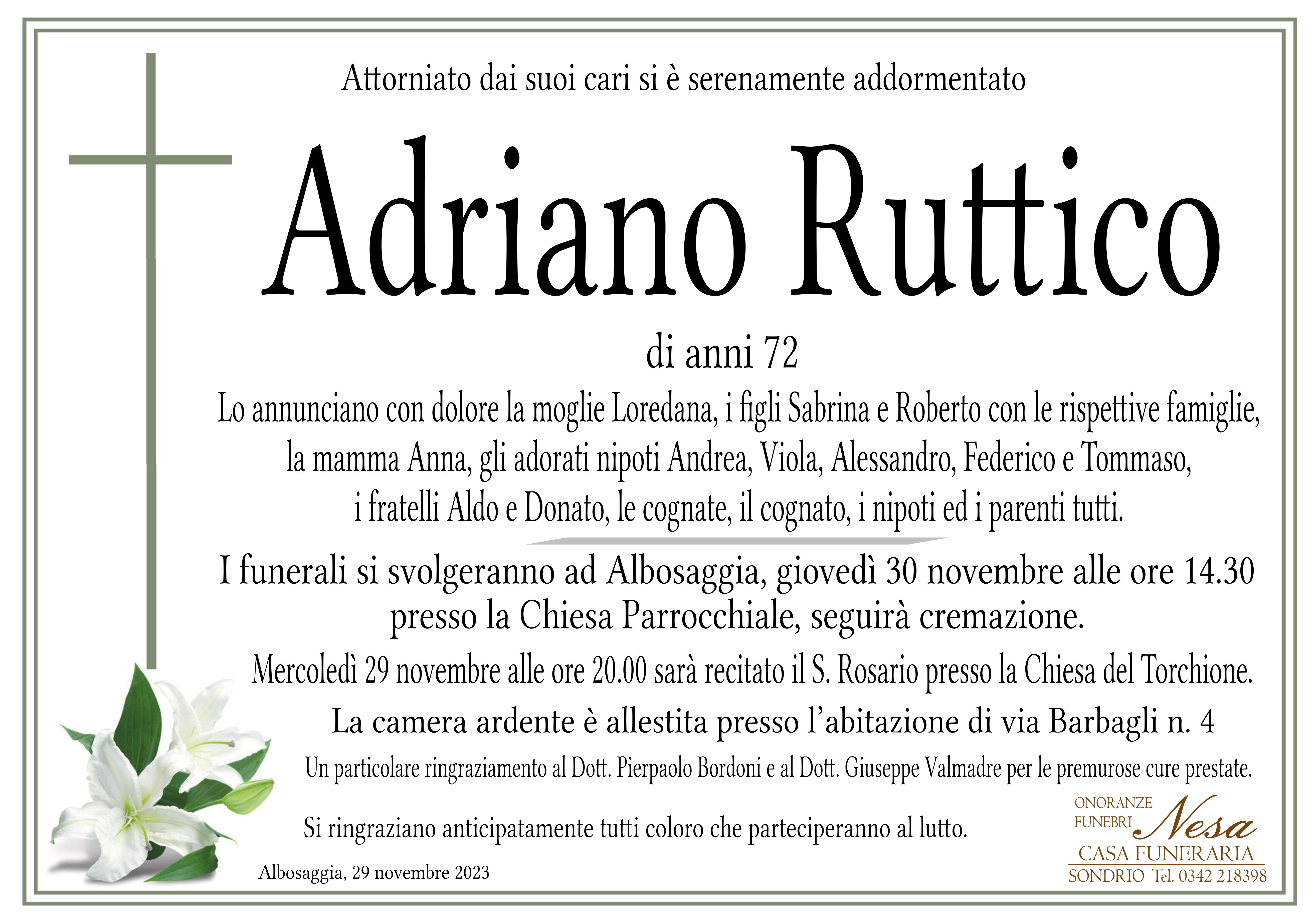 Necrologio Adriano Ruttico